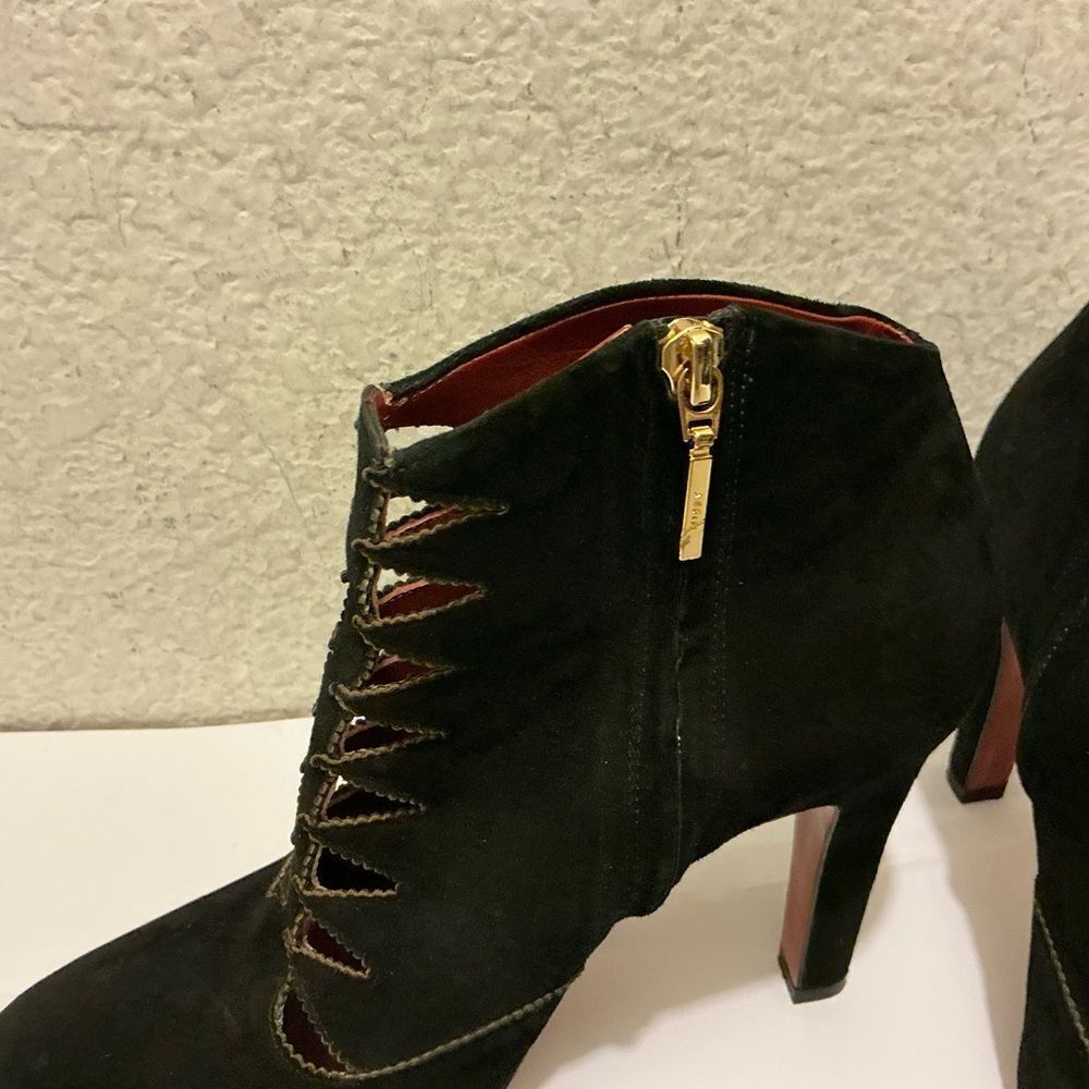 Aerin Black Laser Cut Suede Heeled Boots View 5
